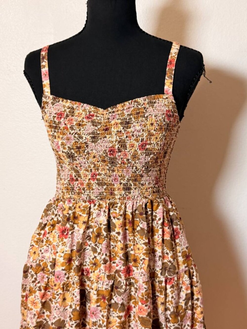 Madewell Floral Smocked Tiered Mini Dress Sweetheart Neck 70s Boho Cottagecore - Picture 2 of 7